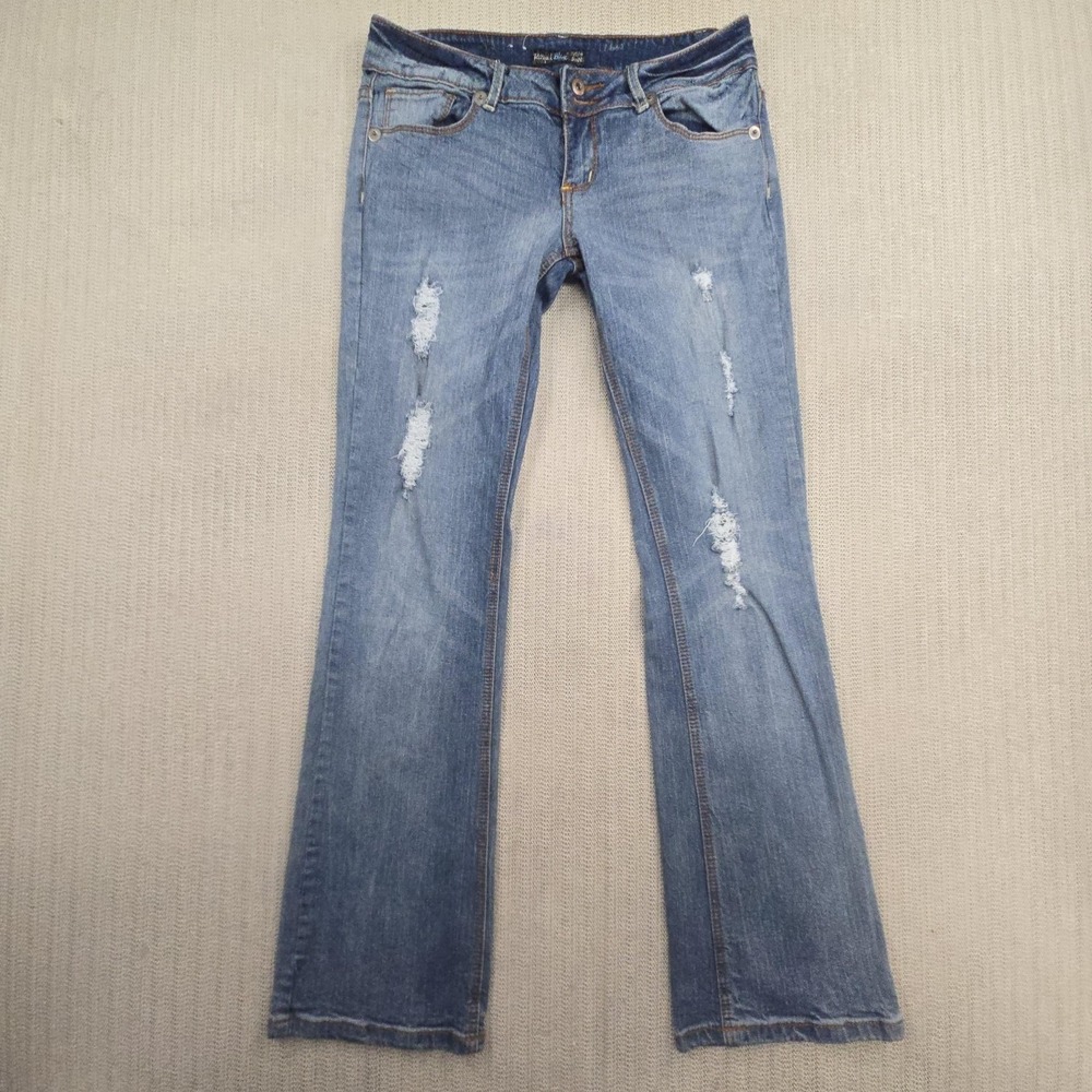Royal Blue Jeans Juniors 7X32 Blue Medium Bootcut Distressed Stretch Denim Teen